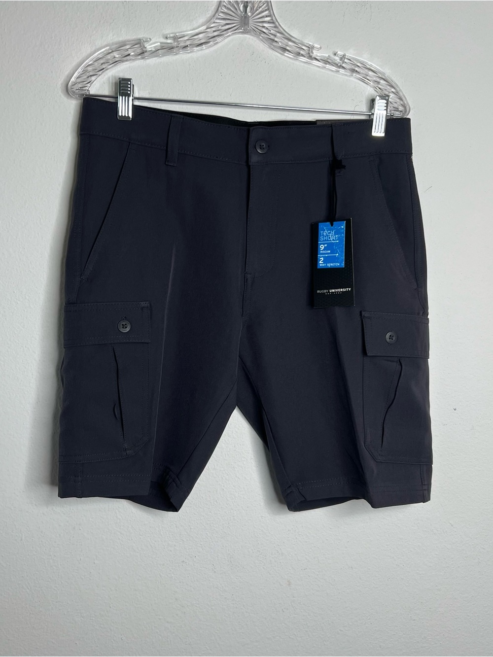 Rugby University Tech Utility Men Cargo Shorts Dark Gray Stretch Size   30